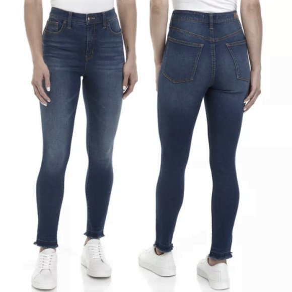 crown & ivy Denim - Crown & Ivy Medium Wash High Rise Fringe Hem Skinny Jeans Size 6 NWT